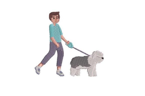 Boy Walking Old Sheepdog Embroidery Design Review