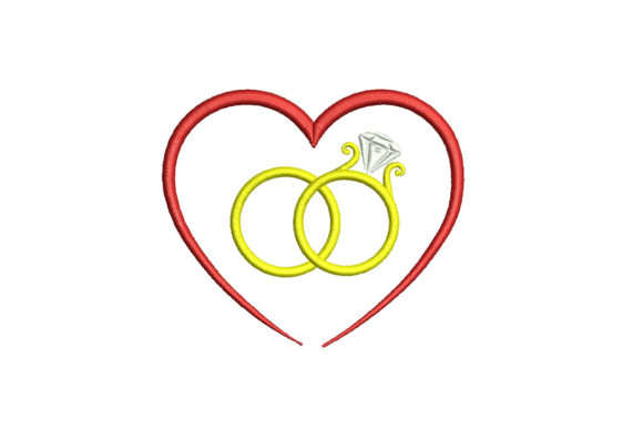 Wedding Ring and Heart Embroidery Design for Gifts